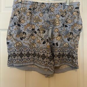 Blue Floral Print J. Jill Elastic/Drawstring Women's Shorts